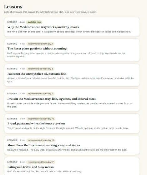 The lessons list